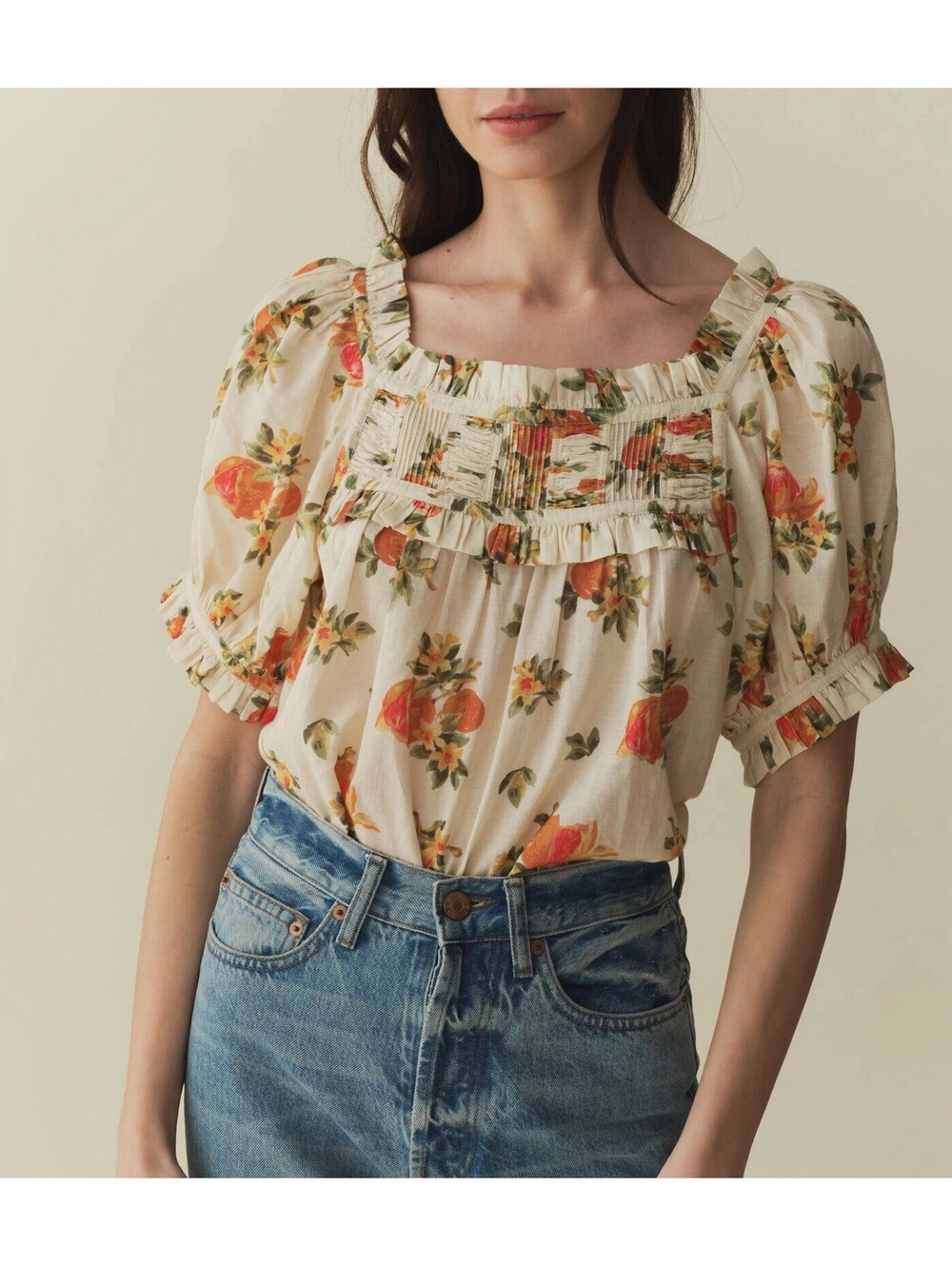 Elie Tahari Apricot Ground Lightweight Blouson Puff Sleeve Top Sz XS Cottagecore